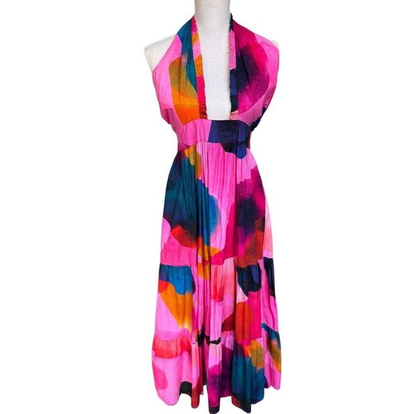 OLIPHANT Cross Front Maxi Dress In Basel Pink In Multi M - Picture 3 of 5
